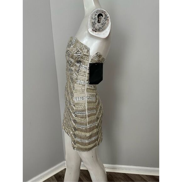 NWT Retrofete New York Strapless Heather Sequin Mini Dress Silver & Gold XS $940 - Picture 7 of 14